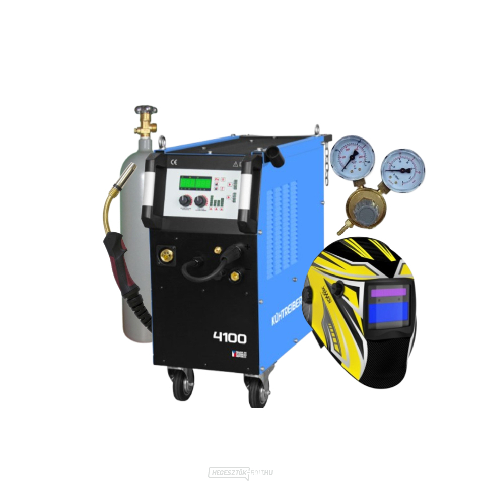 KITin 4100 Multi MIG V2 + Hegesztőpisztoly + Hegesztősisak + Vörös szelep + Teljes CO2 Palack 
