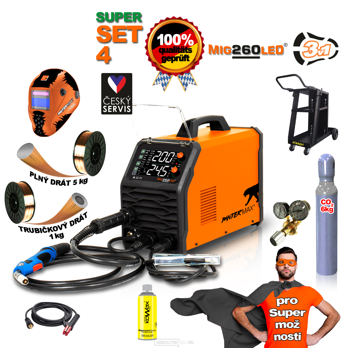 PANTERMAX hegesztő inverter MIG260LED® SET4 (MIG/MMA/TIG)