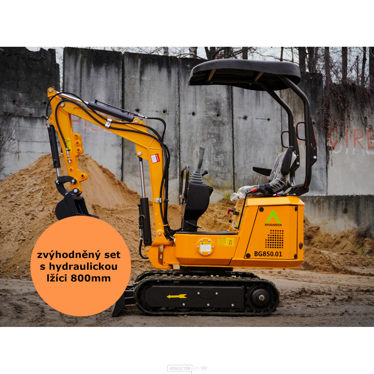 Baugarden BG850.01 B&S mini kotrógép akciós készlet hidraulikus kanállal 800 mm