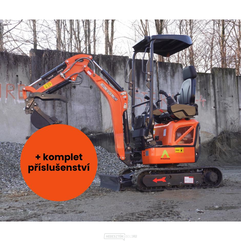 Baugarden BG1260.12 CX PRO HT Kubota minikotró akciós készlet hidraulikus kanállal 800 mm