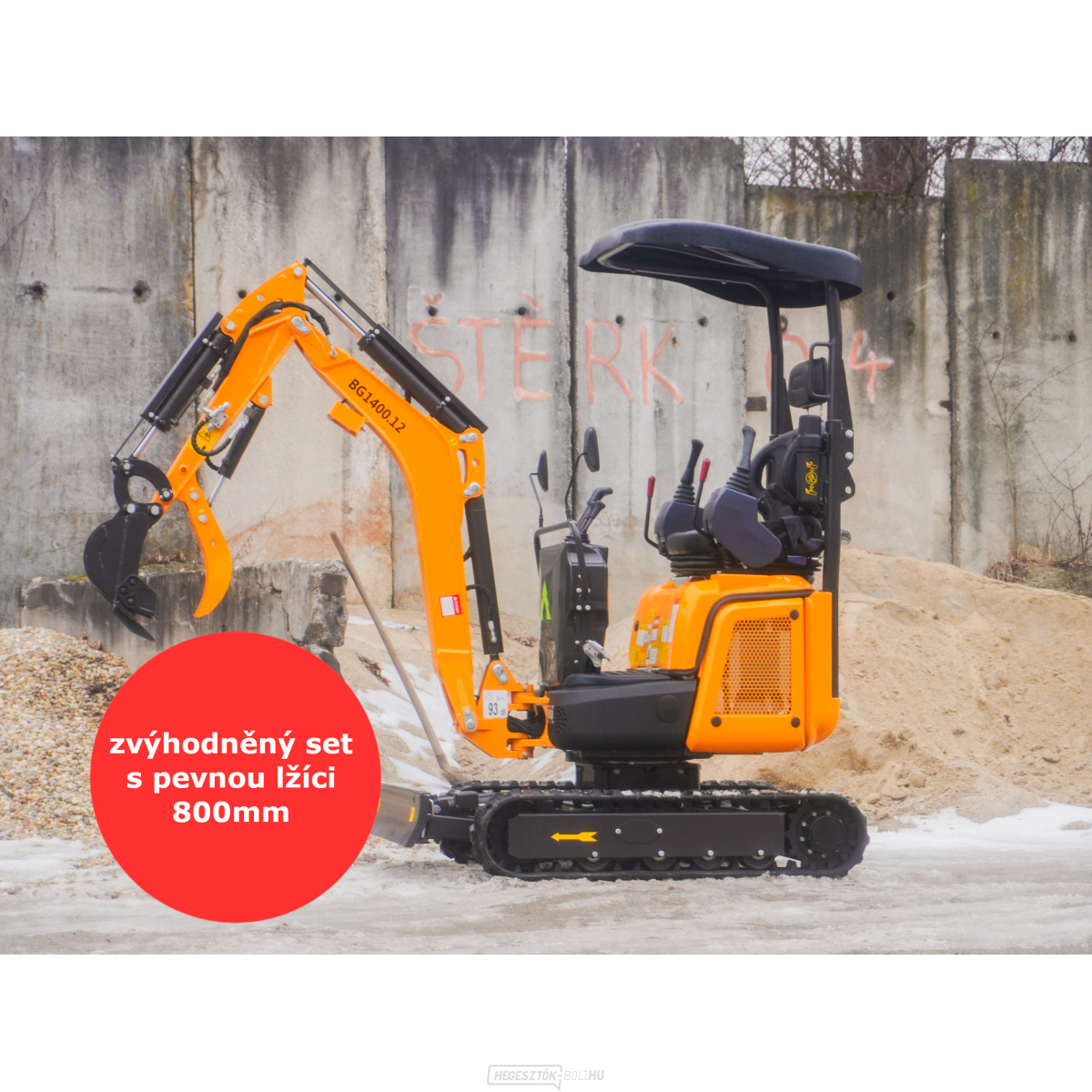 Baugarden BG1400.12 PRO Kubota mini kotrógép akciós készlet fix kanállal 800 mm