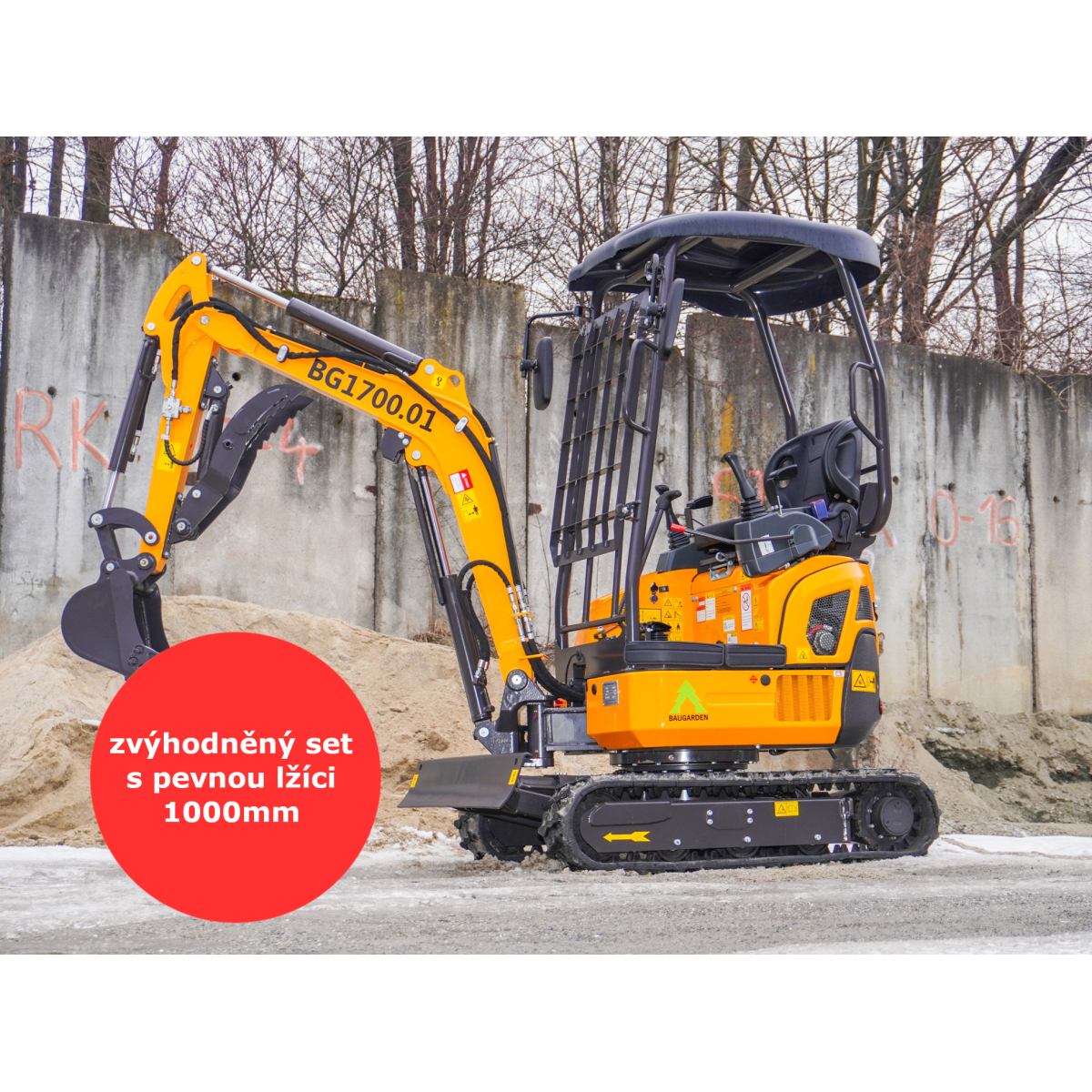 Baugarden BG1700.01 Kubota mini kotrógép, hidraulikus hüvelykujj, kedvezményes készlet fix kanállal 1000 mm