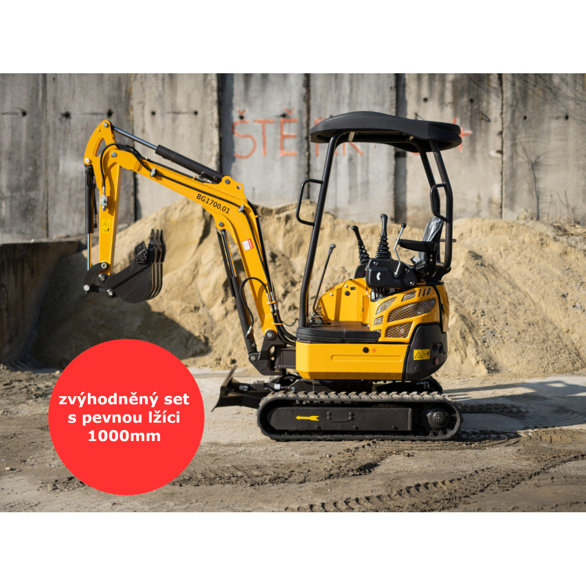 Baugarden BG1700.01 mini kotrógép kedvezményes készlet fix kanállal 1000 mm