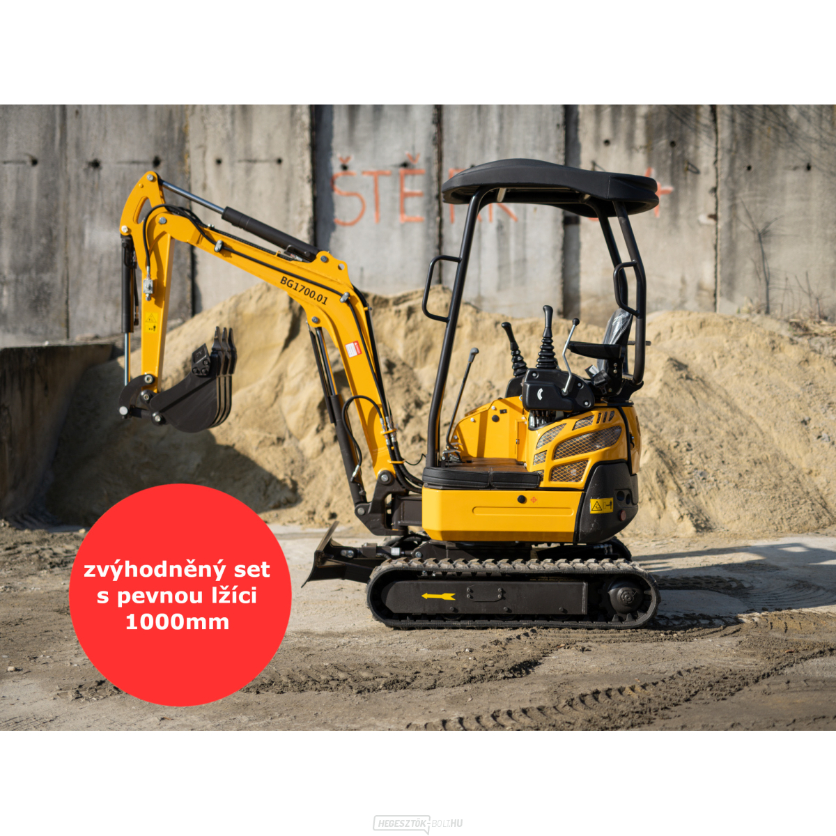 Baugarden BG1700.01 mini kotrógép kedvezményes készlet fix kanállal 1000 mm