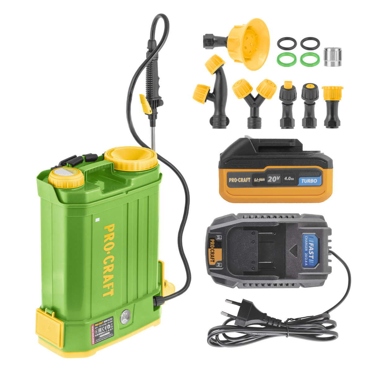 Procraft AS20-12 akkumulátoros permetezőkészlet 20V 4Ah akkumulátorral és töltővel | SAS20-12/20-4Turbo/20-2.4A