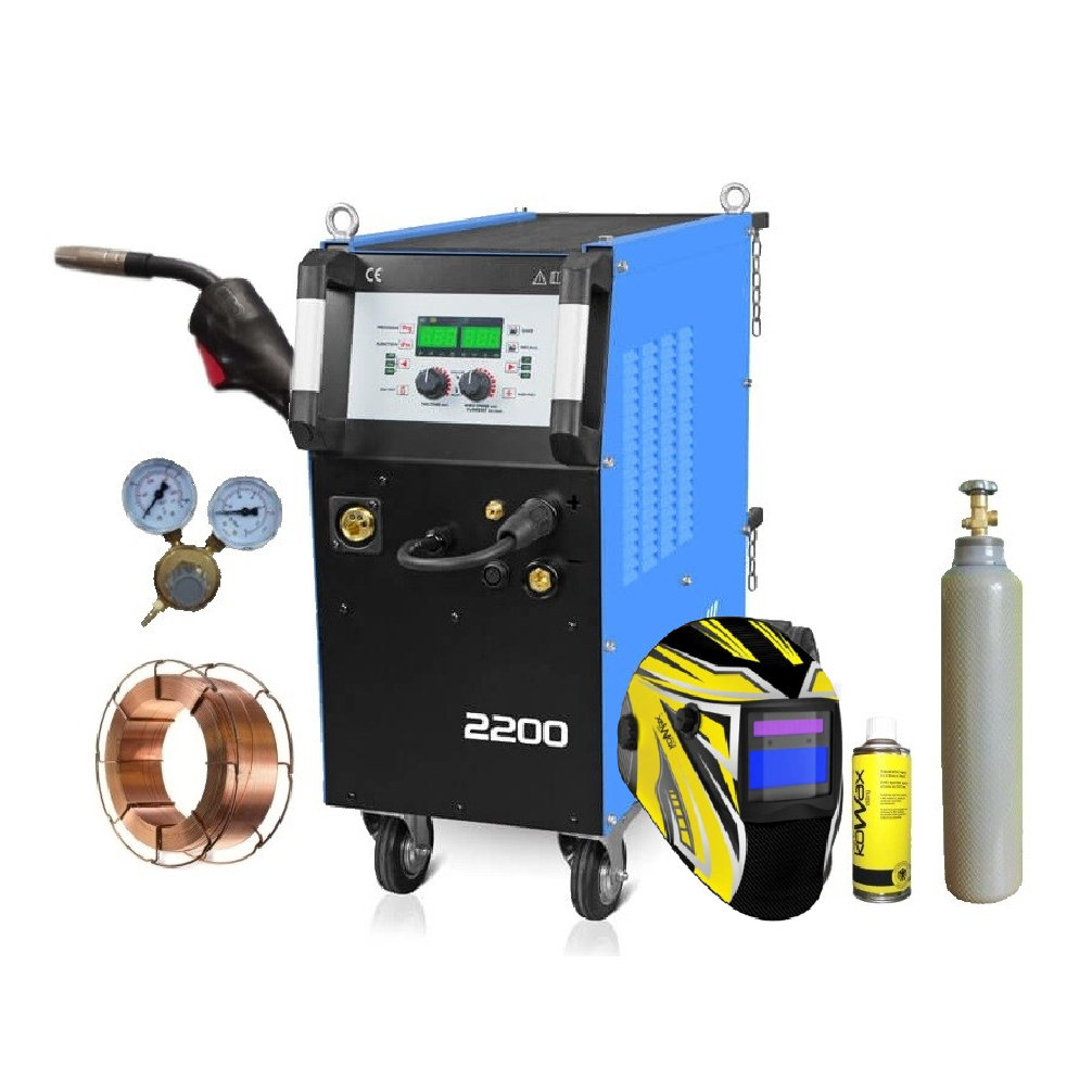 Kürtreiber KITin 2200 V2 Multi-Mig Synergic + Pisztoly + Szelep + Sisak + Spray + Drót + Tele CO2 Palack