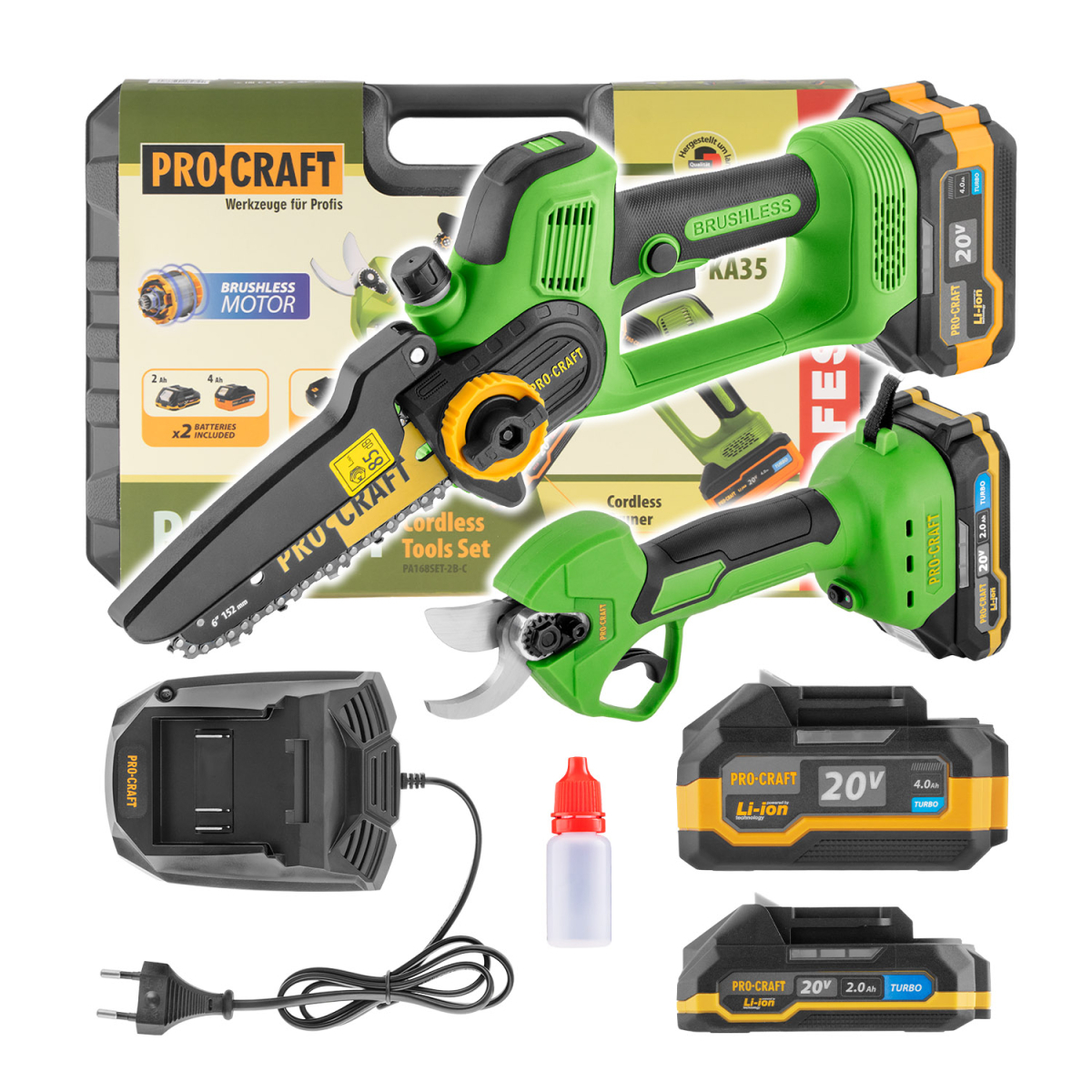 Akkus kézifűrész PKA35Li és metszőolló ES25Li Procraft PA168SET | PA168SET készlet