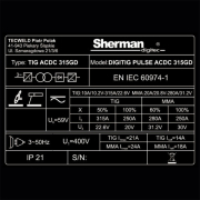 Sherman DIGITIG 315GD AC/DC impulzus hegesztő inverter + pisztoly + kábelek + sisak + nyomáscsökkentő szelep + teljes ARGON palack Előnézet 