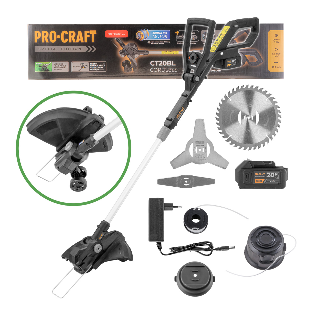 Akkus szegélynyíró Procraft Special FEKETE Kiadás CT20BL